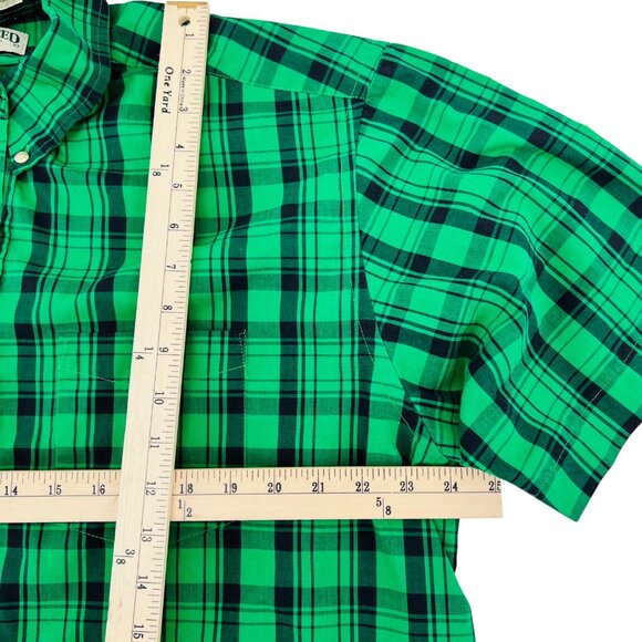Saddlebred Green Plaid Button-Down Shirt X-Large Cotton/Polyester short sleeves - Picture 4 of 5